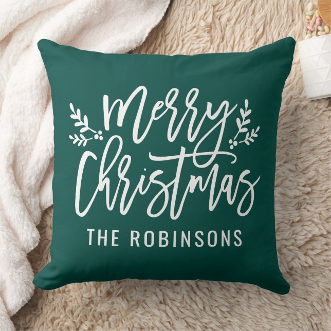 Merry Christmas Green Modern Custom Family Cushion (Blanket)
