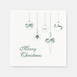 Merry Christmas Green Monogram Bauble Square Napkin