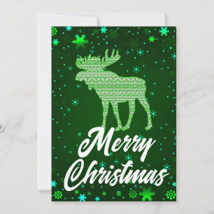 Merry Christmas Green Moose Snowflakes Holiday Card