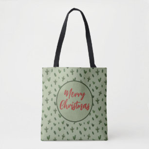 merry christmas green pattern tote bag
