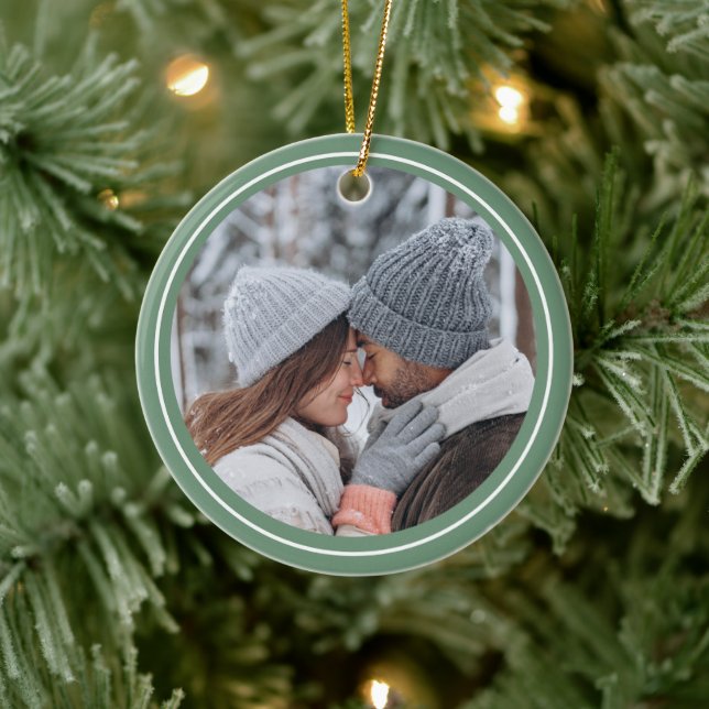 Merry Christmas Green Photo Ceramic Tree Decoration (Tree)