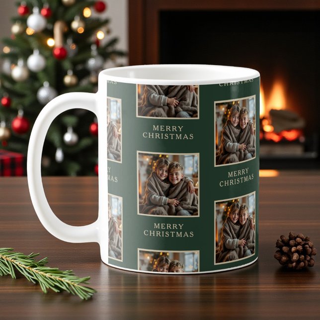 Merry Christmas Green Photo Holiday Coffee Mug (Creator Uploaded)