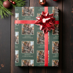 Merry Christmas Green Photo Holiday Wrapping Paper