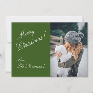 Merry Christmas Green Photo Script Holiday Card