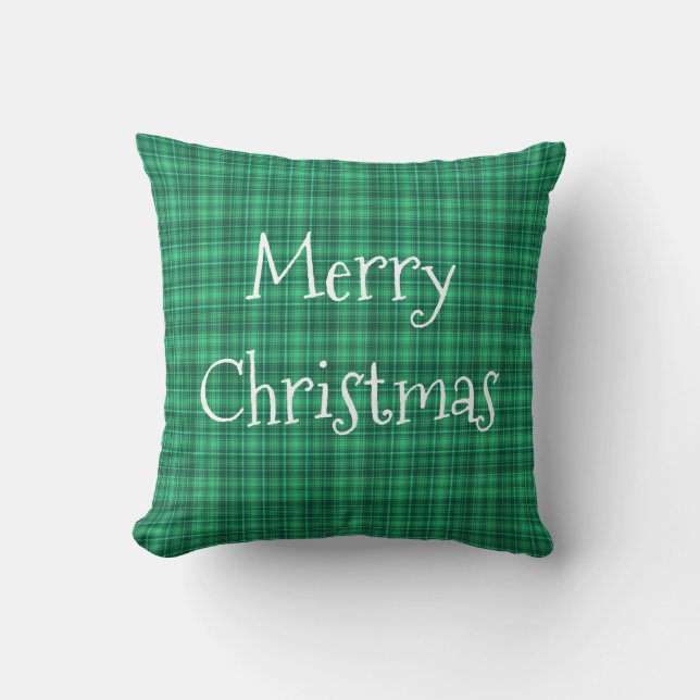 Merry Christmas Green Plaid Retro Country Cushion (Front)