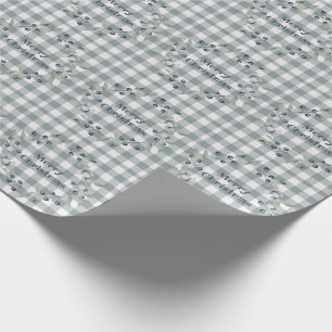 Merry Christmas Green Plaid Wreath Buffalo Check Wrapping Paper