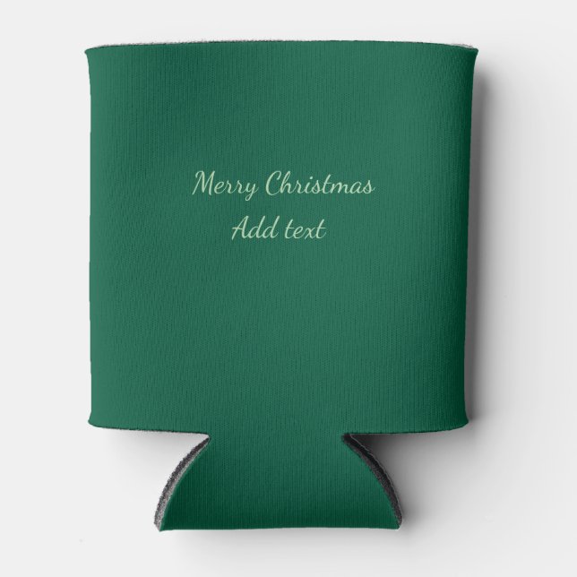 Merry Christmas green plain solo background holida Can Cooler (Front)
