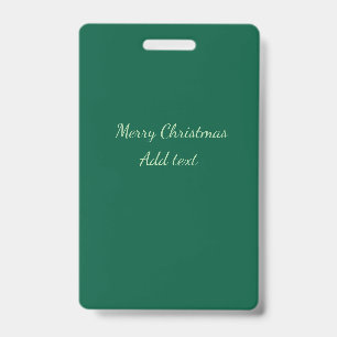 Merry Christmas green plain solo background holida ID Badge