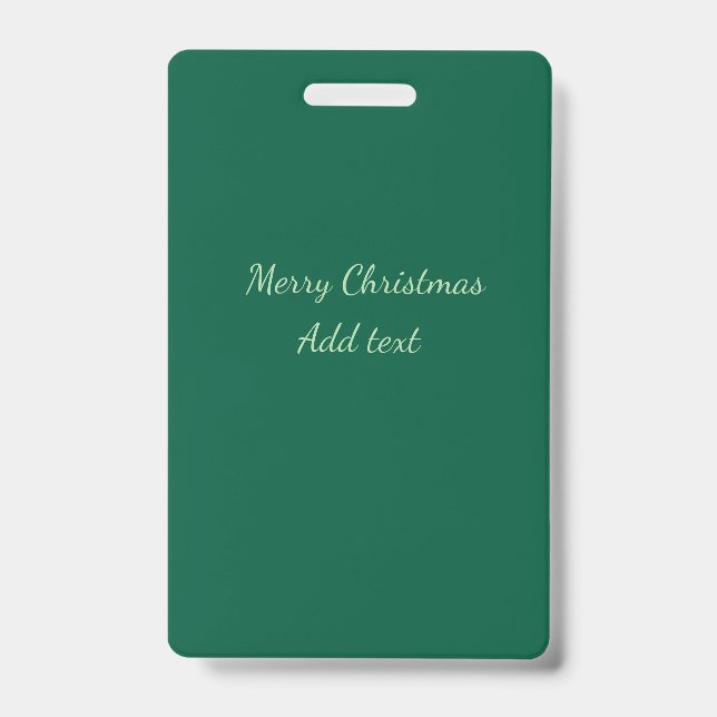 Merry Christmas green plain solo background holida ID Badge (Front)