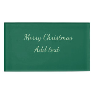 Merry Christmas green plain solo background holida Name Tag