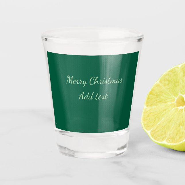 Merry Christmas green plain solo background holida Shot Glass (Front)