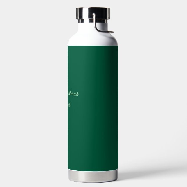 Merry Christmas green plain solo background holida Water Bottle (Left)