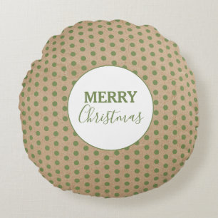 Merry Christmas Green Polka Dots Kraft Rustic Round Cushion