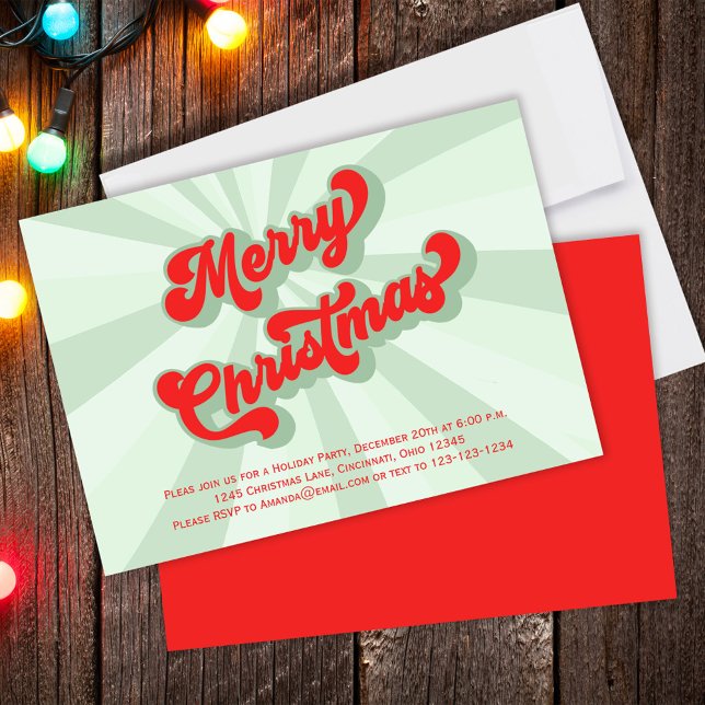 Merry Christmas Green Red Fun Retro Typography  Invitation (Merry Christmas Whimsical retro style typography invitation. )