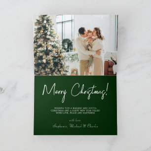 Merry Christmas Green Red Tartan Plaid Photo  Holiday Card
