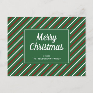 Merry Christmas Green Red White Stripes Postcard