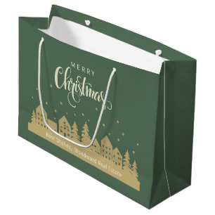 Merry Christmas Green Retro Real Estate Clients Large Gift Bag