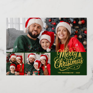 Merry Christmas Green Script 3 Family Photo