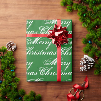 Merry Christmas green script calligraphy pattern Wrapping Paper