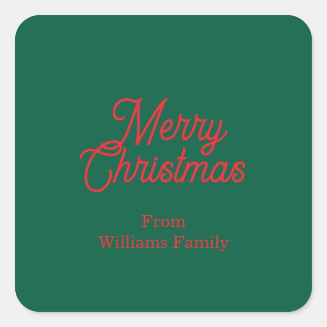 Merry Christmas Green Script Holiday Square Sticker (Front)