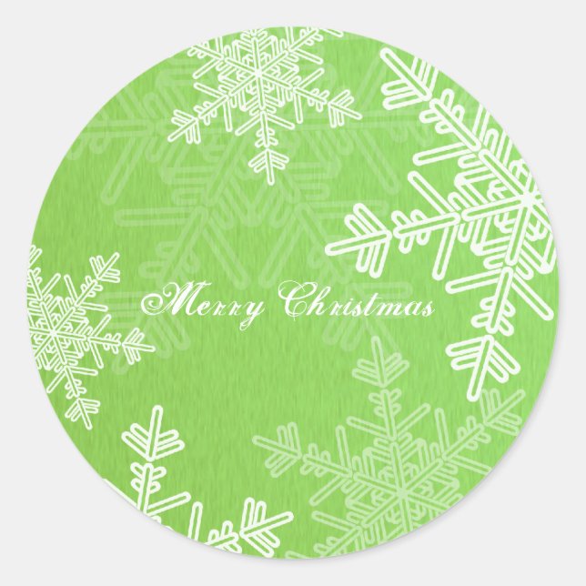 Merry Christmas Green Snowflake Minimalist  Classic Round Sticker (Front)