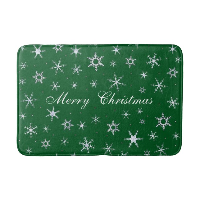 Merry Christmas Green Snowflakes Bath Mat (Front)