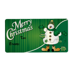 Merry Christmas Green Snowman Gift Tag