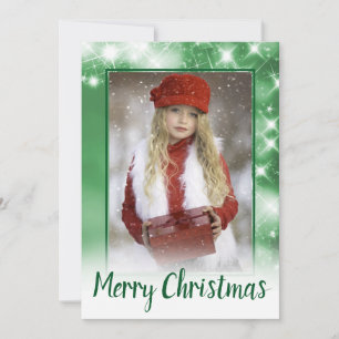 Merry Christmas Green Sparkle Holiday Photo Card