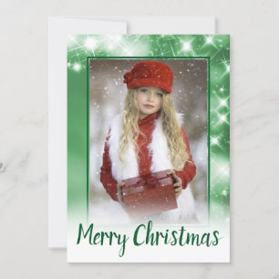 Merry Christmas Green Sparkle Holiday Photo Card