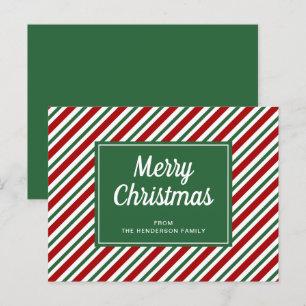 Merry Christmas Green Striped Pattern Postcard