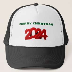 Merry Christmas Green Text 2024 Red Text Stylish Trucker Hat
