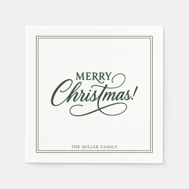 Merry Christmas green text, holiday  Napkin (Front)