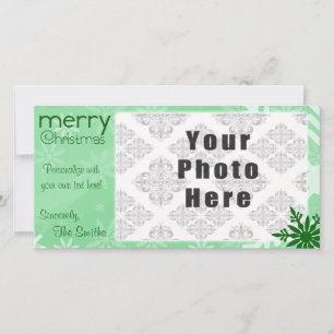 Merry Christmas Green Themed Snowflake Holiday Card