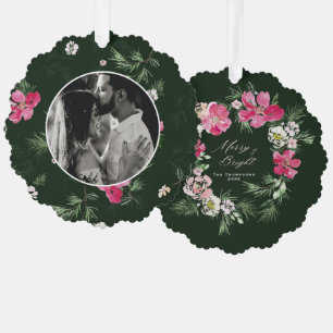 Merry Christmas Green Watercolor flowers Tree Decoration Card