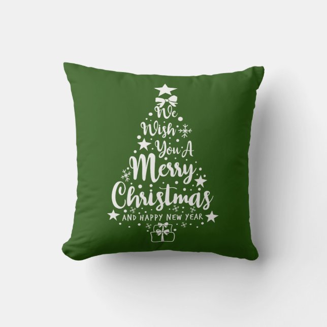 Merry Christmas Green White Cushion (Front)