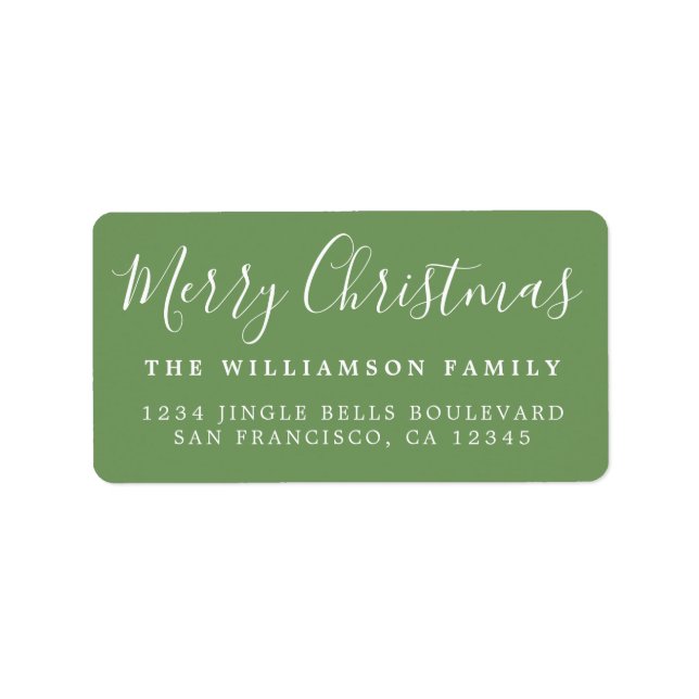 Merry Christmas Green White Return Address Label (Front)