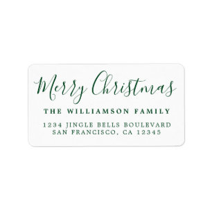 Merry Christmas Green White Return Address Label