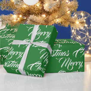 Merry Christmas green white script stylish elegant Wrapping Paper