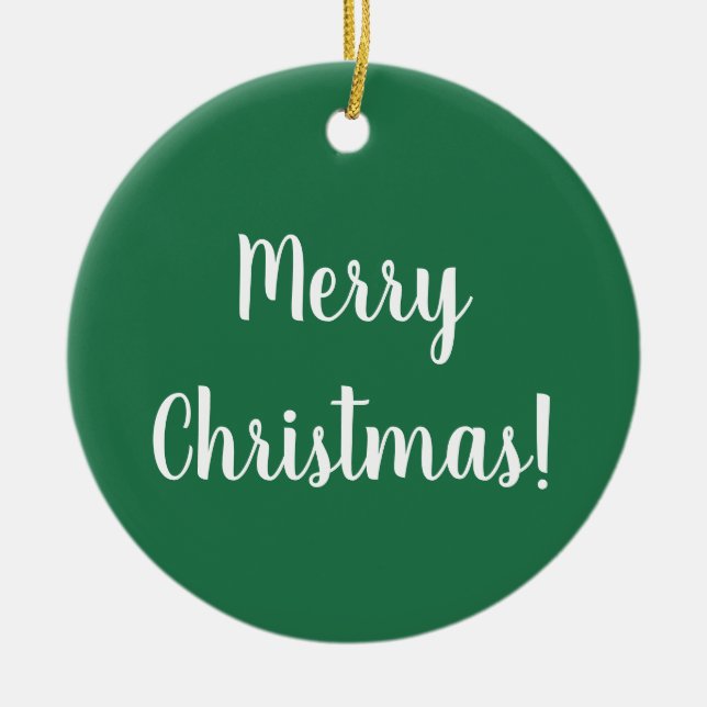 Merry Christmas Green & White Typography Festive Ceramic Tree Decoration (Front)