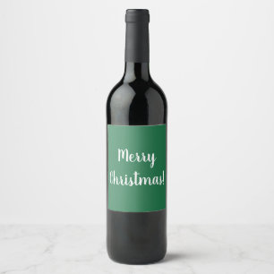Merry Christmas Green & White Typography Wine Label