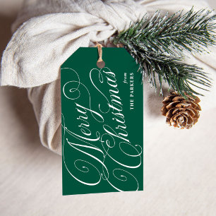 Merry Christmas Green with Elegant Calligraphy Gift Tags