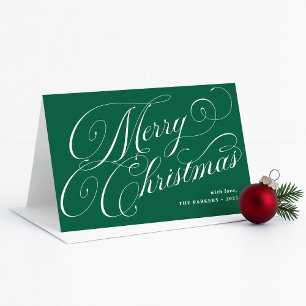 Merry Christmas Green with Elegant Calligraphy Holiday Card
