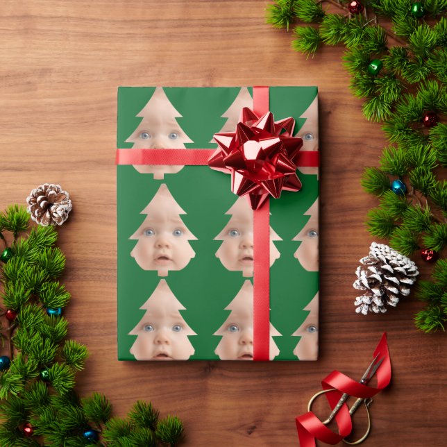 Merry Christmas Green Wrapping Custom Circle Photo Wrapping Paper (Holiday Gift)