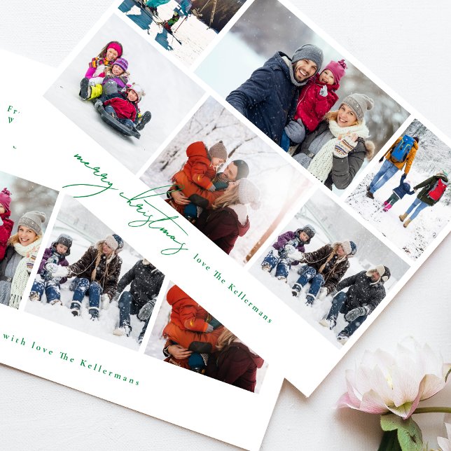 merry christmas green written | 9 multi Photo Holiday Card (Creator Uploaded)