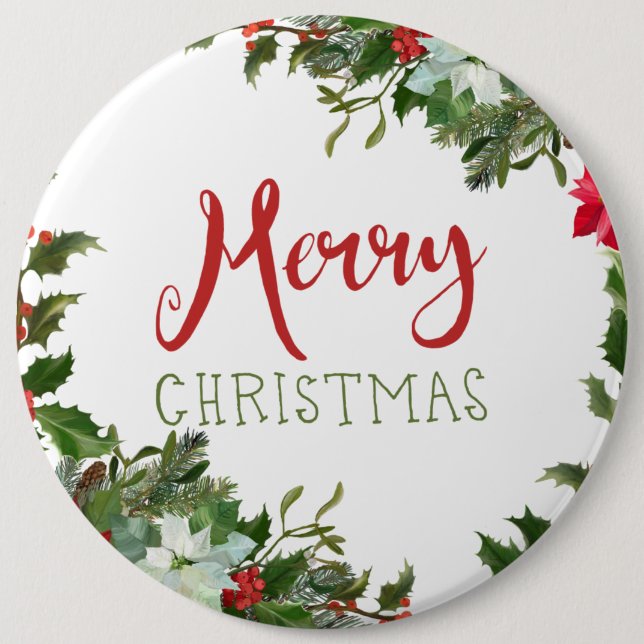Merry Christmas greenery  6 Cm Round Badge (Front)