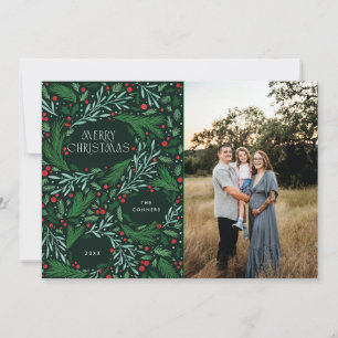 Merry Christmas Greenery and berrie Holiday Design Card