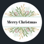 Merry Christmas Greenery and Berries Classic Round Sticker<br><div class="desc">This elegant holiday stickers features the text "Merry Christmas" and is accented with a graphic winter greenery and berries.</div>