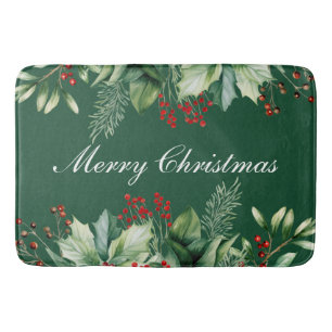 Merry Christmas Greenery Bath Mat