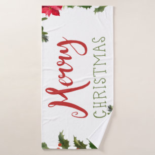 Merry Christmas greenery Bath Towel