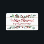 Merry Christmas Greenery CranBerries Gold Label<br><div class="desc">Chic, modern and simple botanical greenery Christmas gift label features your custom text in festive red elegant hand written script calligraphy on a white background with a stylish touch of watercolor eucalyptus greenery foliage, hand painted red berries and gold lines. Simply add your personal text and names. Exclusively designed for...</div>